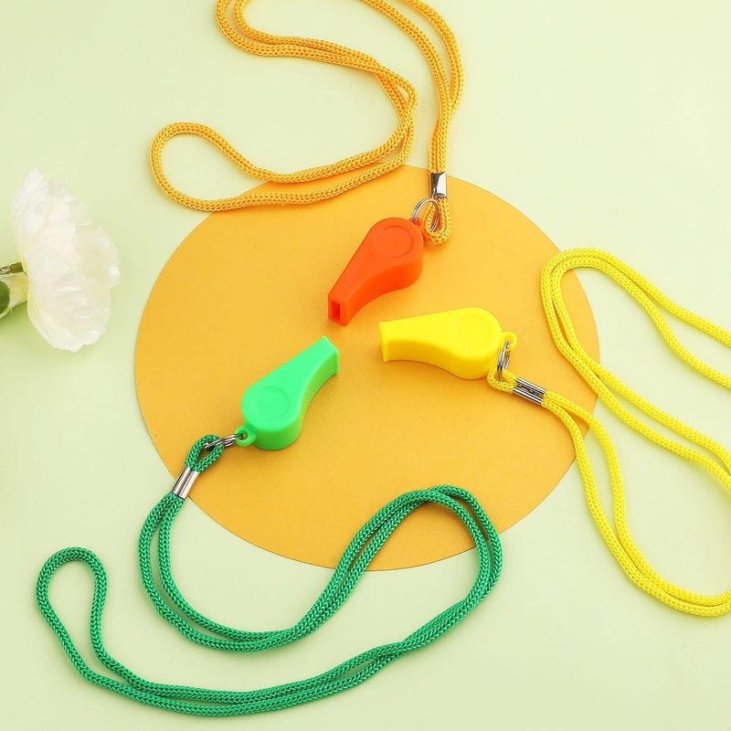 KINBOM 3pcs Plastic Whistles with Lanyard, Loud Sound Sport Whistle in Training Survival Emergency Sports for Referee Coach Teacher Dog Training (Yellow, Orange, Green) - Image 3